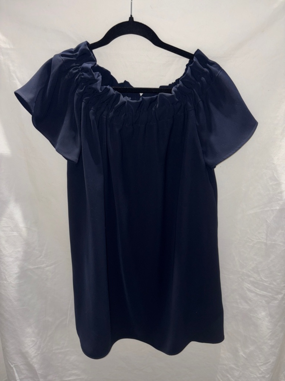 Pleione Navy Blue Off-Shoulder Ruffle Dress